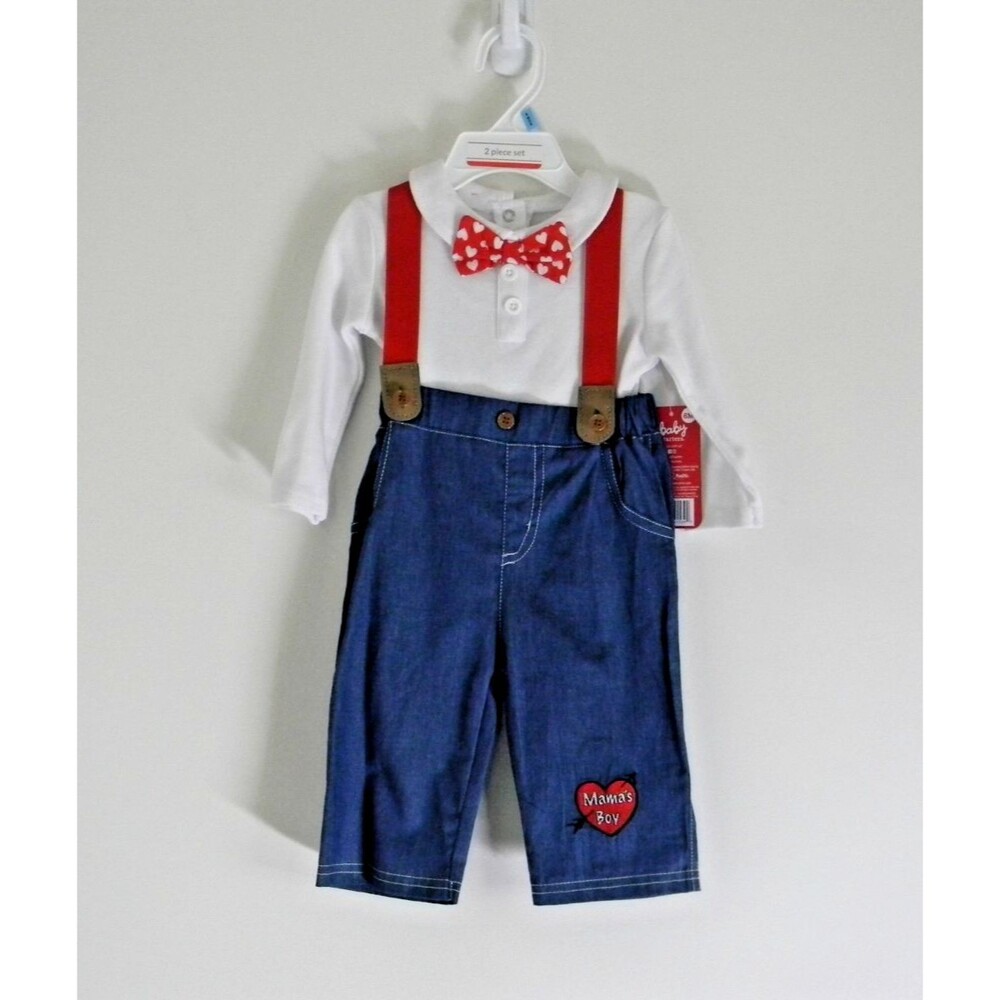 Baby Starters 2 Piece Set 6m Baby Suspenders Jeans Bodysuit Bowtie NWT